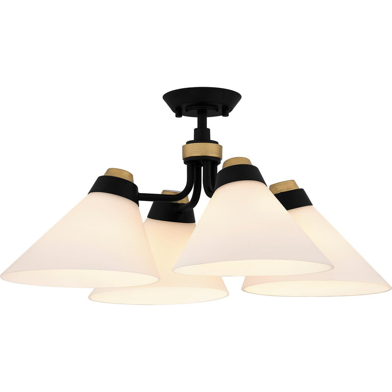 Cone Shade 4-Light Semi-Flush Mount in Matte Black