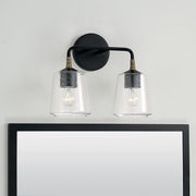 Amara 2-Light Bath Vanity Light in Matte Black with Brass