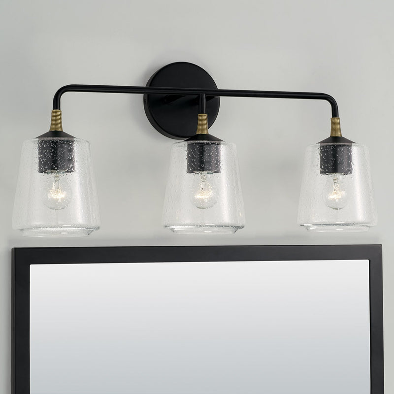 Amara 3-Light Bath Vanity Light in Matte Black with Brass