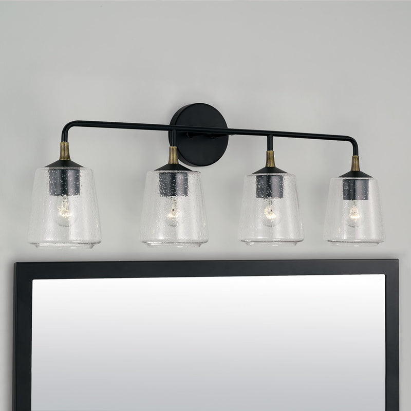 Amara 4-Light Bath Vanity Light in Matte Black with Brass