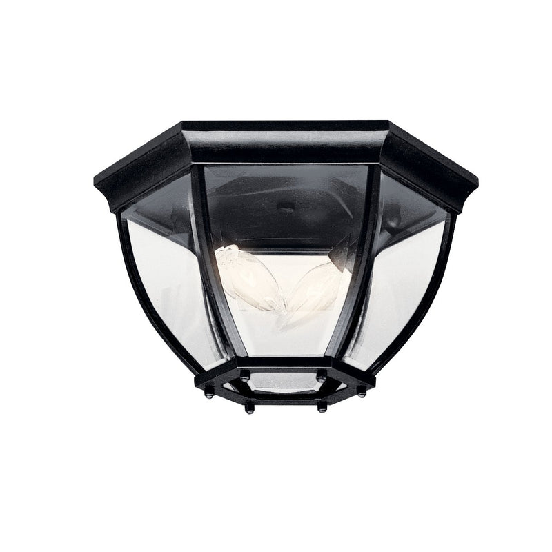 2-Light Outdoor Flush Mount with Beveled Glass in Black