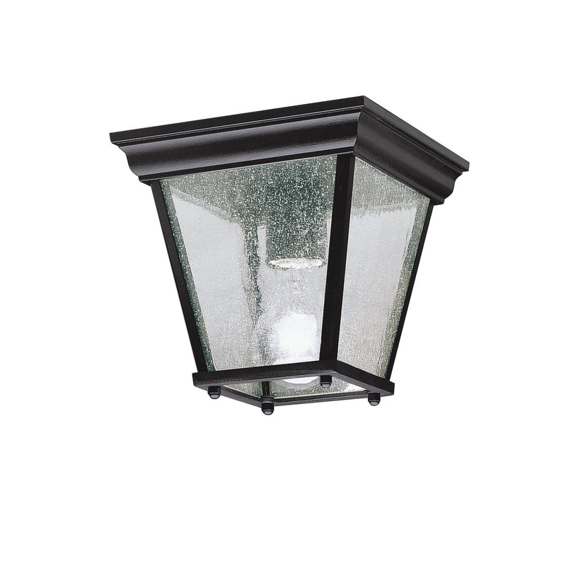 Square Outdoor Flush Mount with Seeded Glass in Black