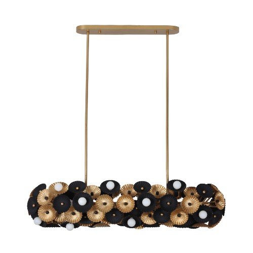 Damask 24-Light Linear Pendant in Black and Vintage Brass