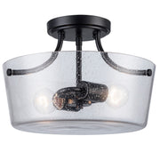 Seeded Glass 2-Light 13.5" Semi-Flush Mount in Black