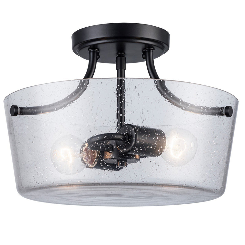 Seeded Glass 2-Light 13.5" Semi-Flush Mount in Black