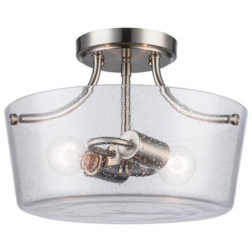 Seeded Glass 2-Light 13.5" Semi-Flush Mount in Brushed Nickel