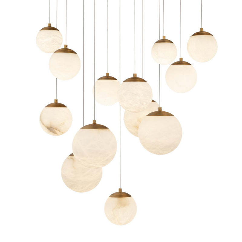 Pisces 13-Light Square Pendant in Aged Brass