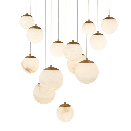 Pisces 13-Light Square Pendant in Aged Brass