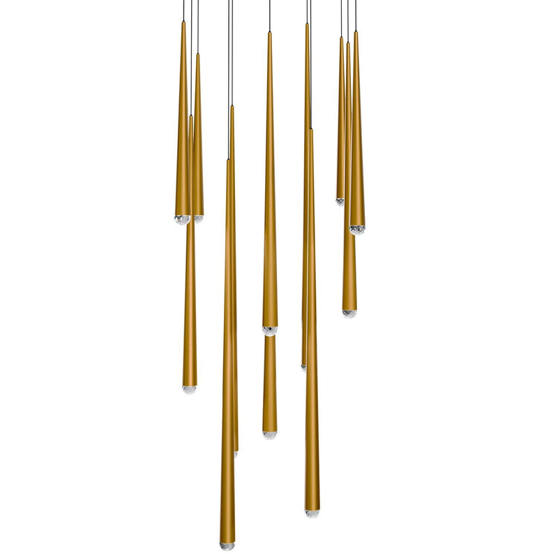 Cascade 13-Light Square Crystal Pendant in Aged Brass