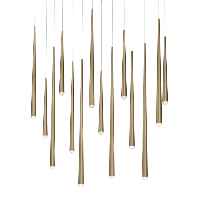 Cascade 14-Light Linear Crystal Pendant in Aged Brass