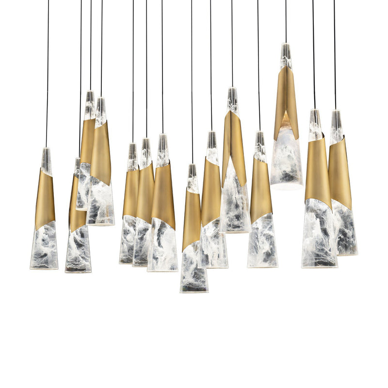 Kilt 14-Light Linear Pendant in Aged Brass