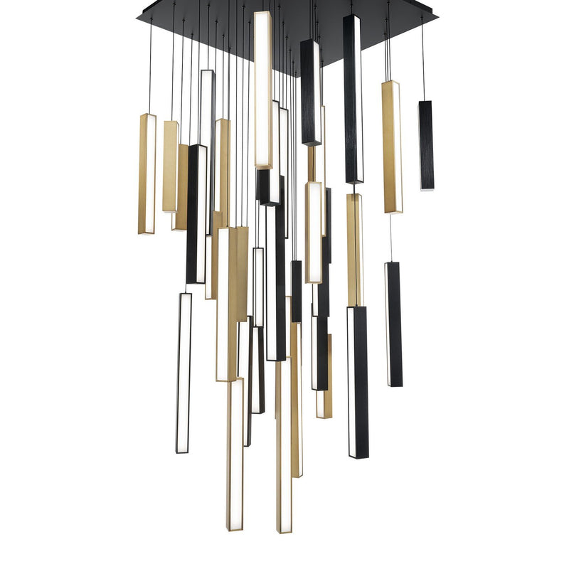 Chaos 41-Light Square Pendant in Black/aged Brass & Black