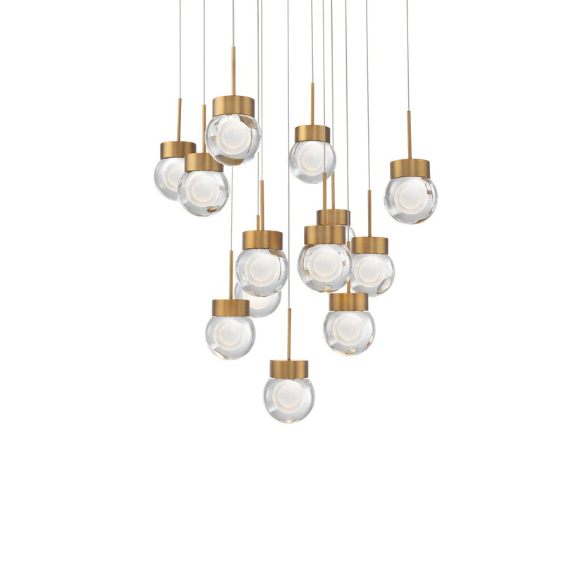 Double Bubble 13-Light Square Pendant in Aged Brass
