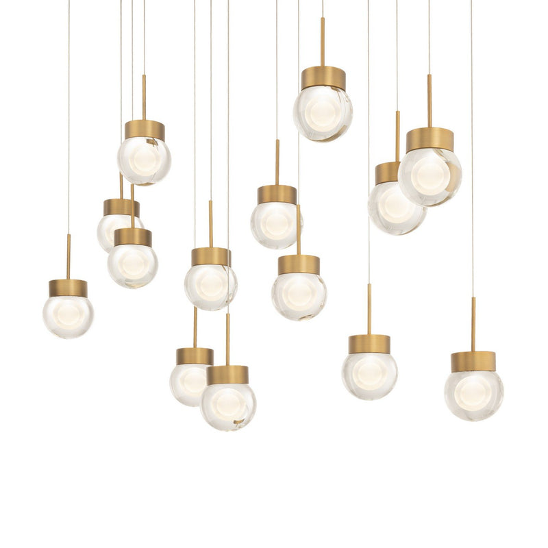 Double Bubble 14-Light Linear Pendant in Aged Brass