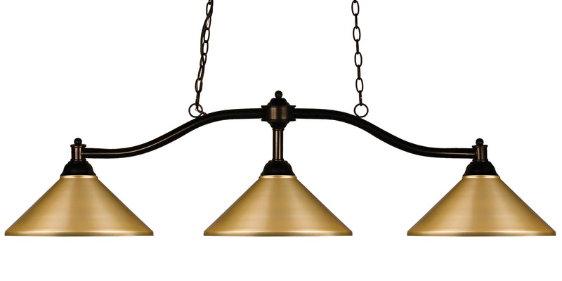 Chance 3 Light 50" Billiard, Metal Shades in Satin Gold