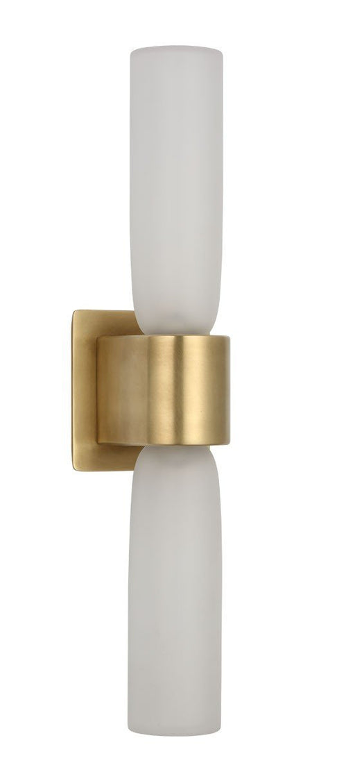 Volver Medium Double Wall Sconce in Clear Etched Hand Rubbed Antique Brass