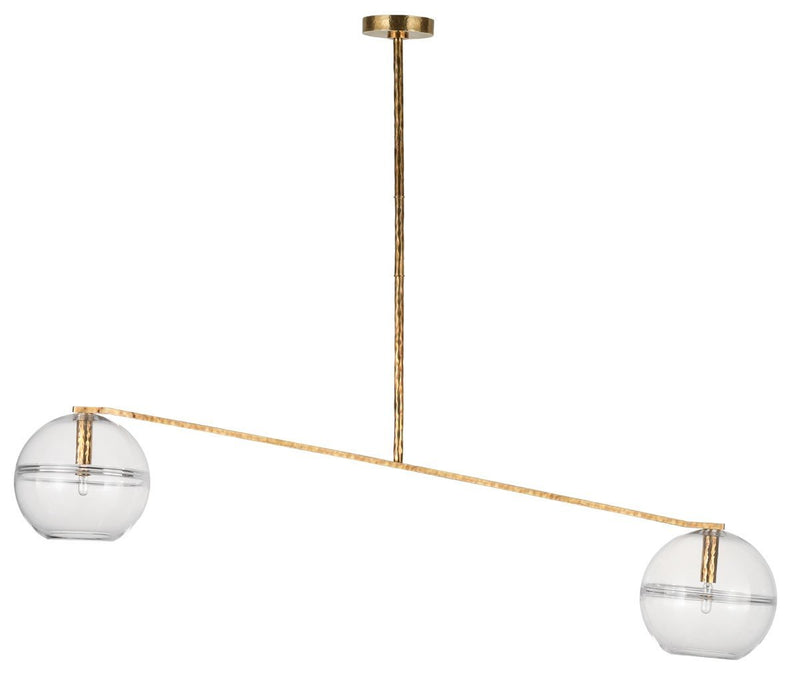 Lowing Medium Wide 2-Light Linear Pendant in Clear Polished Antique Brass