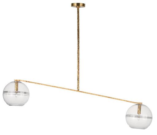 Lowing Medium Wide 2-Light Linear Pendant in Clear Polished Antique Brass