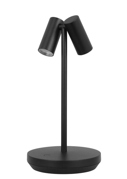 Doppia Short 2-Light Rechargeable Table Lamp in Black with Aluminum or Brass Glass