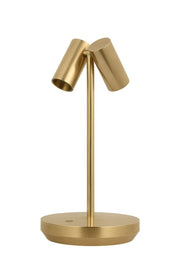 Doppia Short 2-Light Rechargeable Table Lamp in Hand Rubbed Antique Brass with Aluminum or Brass Glass
