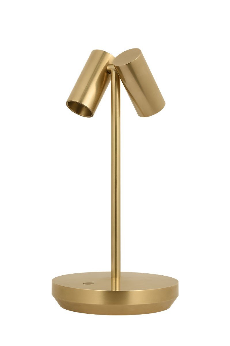 Doppia Short 2-Light Rechargeable Table Lamp in Hand Rubbed Antique Brass with Aluminum or Brass Glass