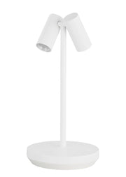 Doppia Short 2-Light Rechargeable Table Lamp in Matte White with Aluminum or Brass Glass