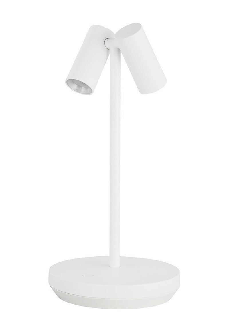 Doppia Short 2-Light Rechargeable Table Lamp in Matte White with Aluminum or Brass Glass