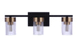 Bond Street 3-Light Vanity in Flat Black & Satin Brass - Lamps Expo