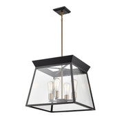 Lucian 18" 4-Light Lantern Pendant in Black and Brushed Brass