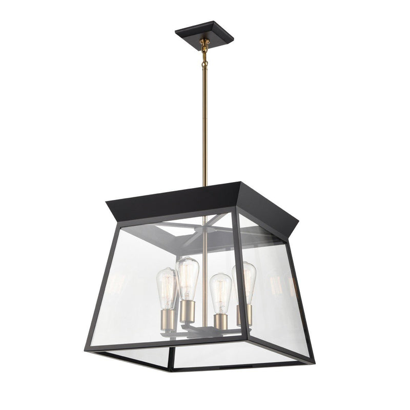 Lucian 18" 4-Light Lantern Pendant in Black and Brushed Brass