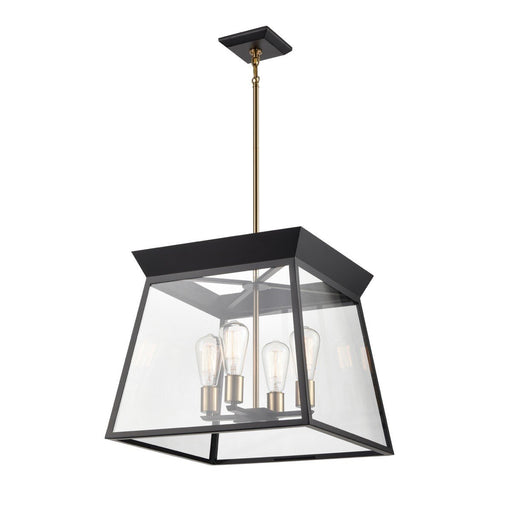 Lucian 18" 4-Light Lantern Pendant in Black and Brushed Brass