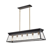 Lucian 6-Light Linear Pendant in Black and Brushed Brass