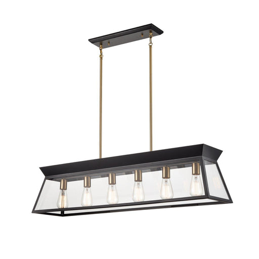Lucian 6-Light Linear Pendant in Black and Brushed Brass