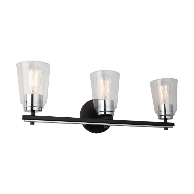 Essex 3-Light Bath Vanity Light in Black and Chrome