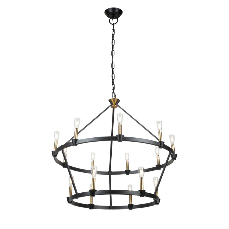 Notting Hill 15-Light Two-Tier Chandelier in Black and Brushed Brass