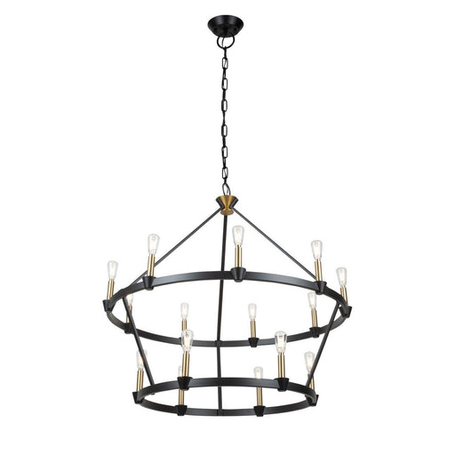 Notting Hill 15-Light Two-Tier Chandelier in Black and Brushed Brass