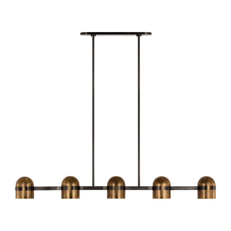 Octavia 62" 5-Light Linear Pendant in Blackened Bronze and Bright Worn Brass
