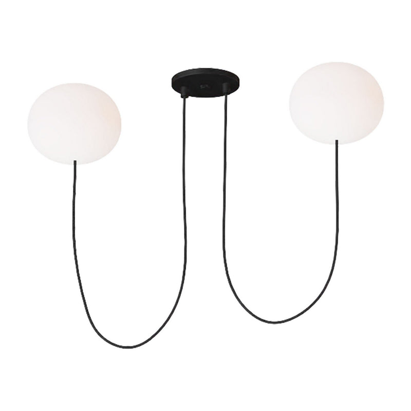 Helium Small 2-Light Chandelier in 2 Light Chandelier Opal Etched Matte Black