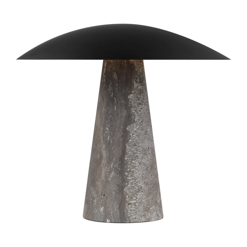 Aegis Medium Travertine Table Lamp in Dark Bronze and Dark Travertine