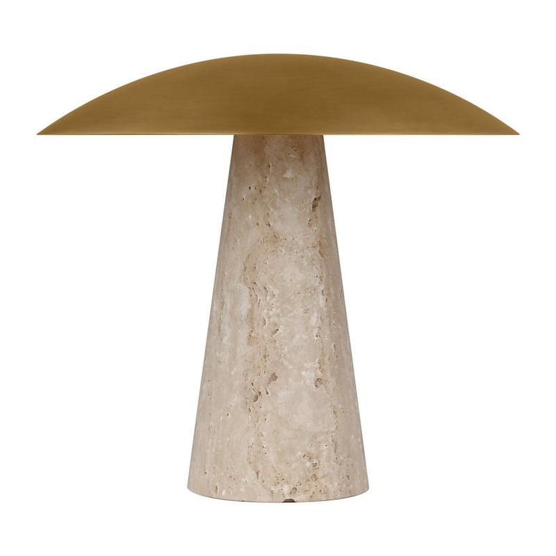 Aegis Medium Travertine Table Lamp in Natural Brass and Natural Travertine