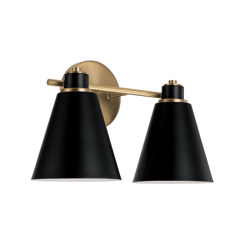 Bradley 2-Light Bath Vanity Light in Aged Brass and Black