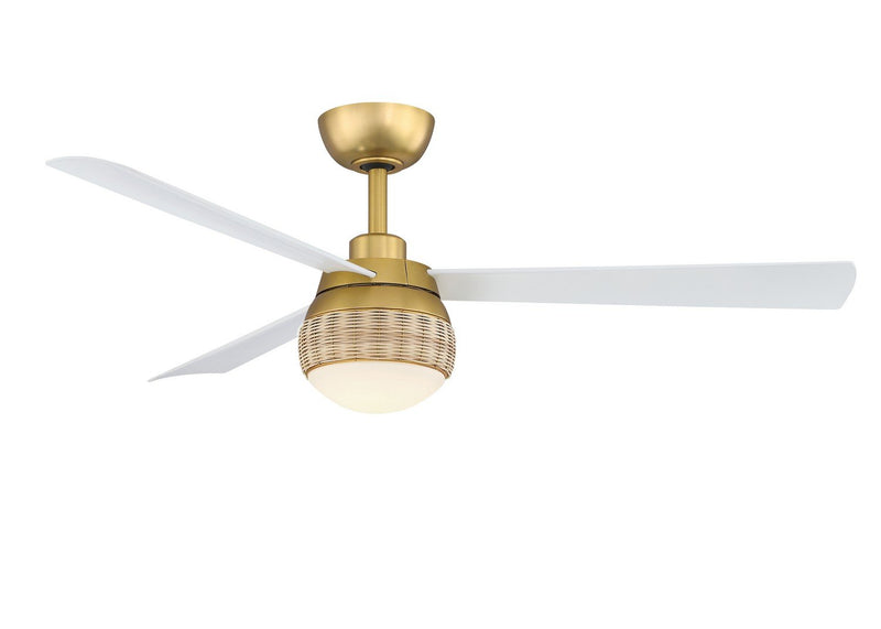 Paget 52" Ceiling Fan with LED Light in Brushed Satin Brass / Matte White Blades