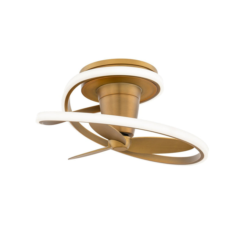 Veloce 28" Outdoor Flush Mount Ceiling Fan with Light in Aged Brass