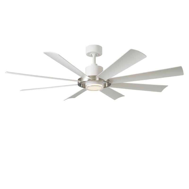 Aura 60" Outdoor Ceiling Fan with Light in Brushed Nickel / Matte White