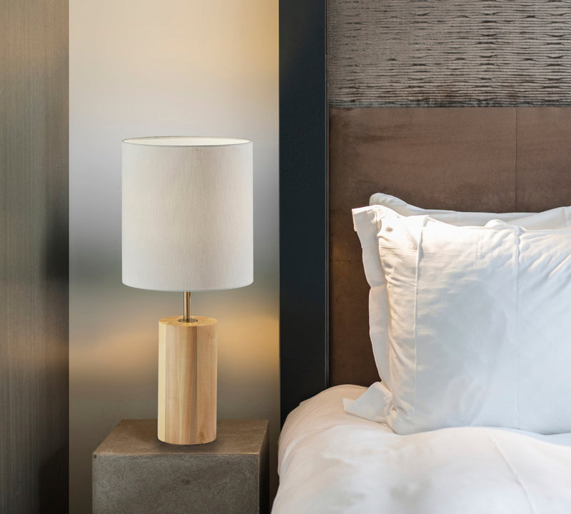 Dean Table Lamp in Natural Oak Wood W. Antique Brass