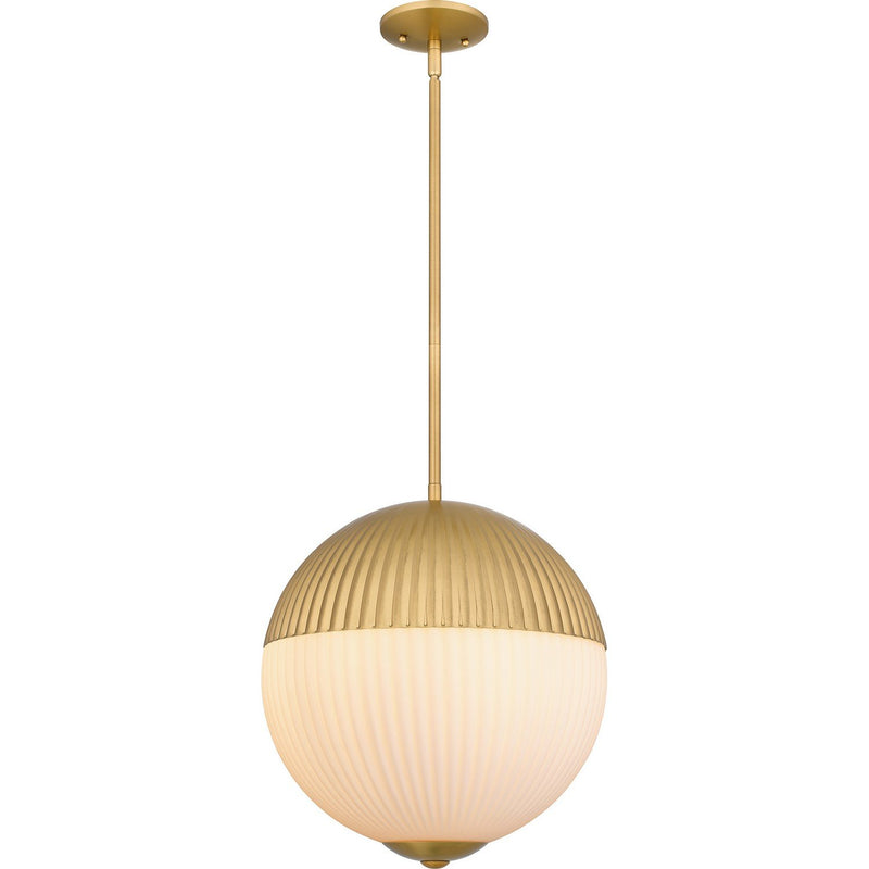 Ribbed Opal Globe 2-Light Pendant in Brushed Gold