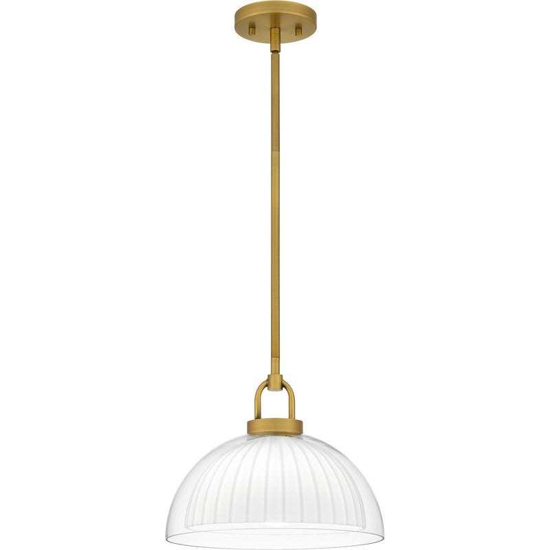 Opal and Clear Glass Schoolhouse Pendant in Brushed Gold
