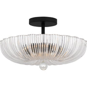 Ribbed Glass Bowl 3-Light Semi-Flush Mount in Matte Black