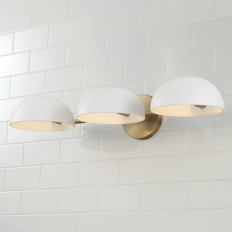 Reece 3-Light Bath Vanity Light in Aged Brass and White
