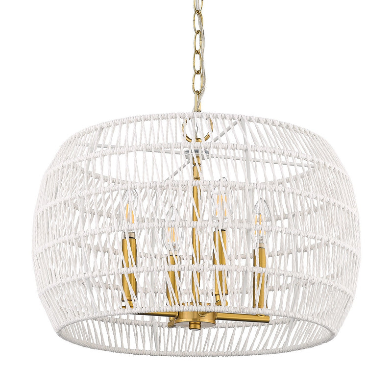 Ellie 4 Light Chandelier in Modern Brushed Gold with Bleached White Raphia Rope